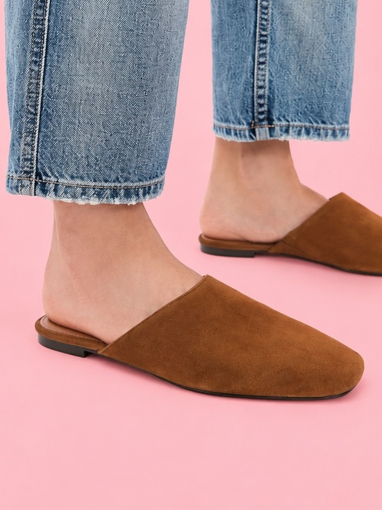 Lucky Brand Shoes - Lucky Brand Acasia Brown Suede Square Toe Flat Mule Slides 6.5